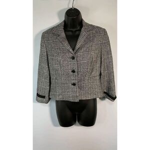 Cynthia Howie Women's Black Tweed Crop Silk Button Blazer Jacket Size Petite 4P